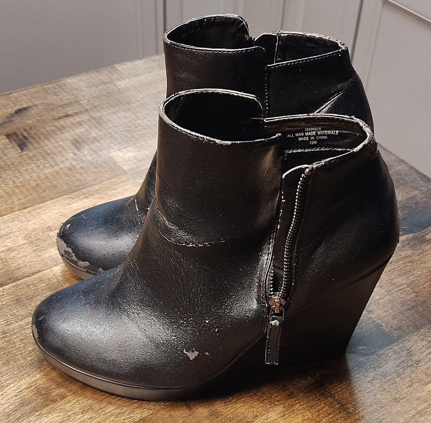 Torrid Womens Black Synthetic Ankle Bootie Wedge Side Zip Round Toe Wide 12W