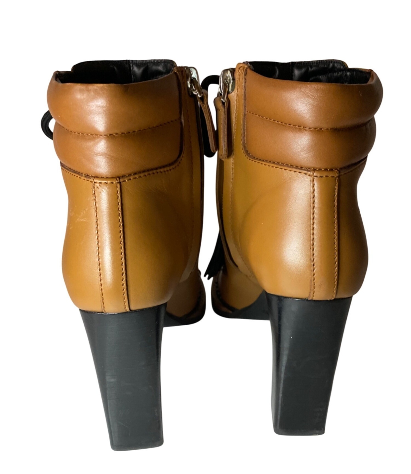 Tods Lace Up Tasseled Leather Ankle Boots Womens EU 36.5 US 6.5 Brown Camel