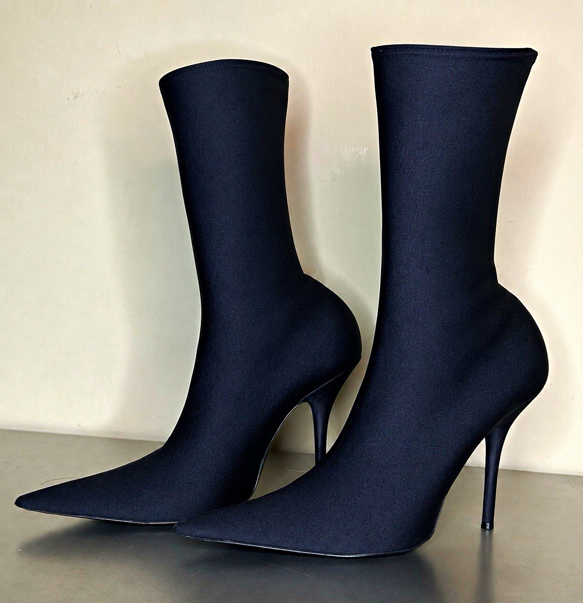 Balenciaga Black Stretch Knife Mid-Calf Boots Pointed Toe Stiletto Pull-On 41
