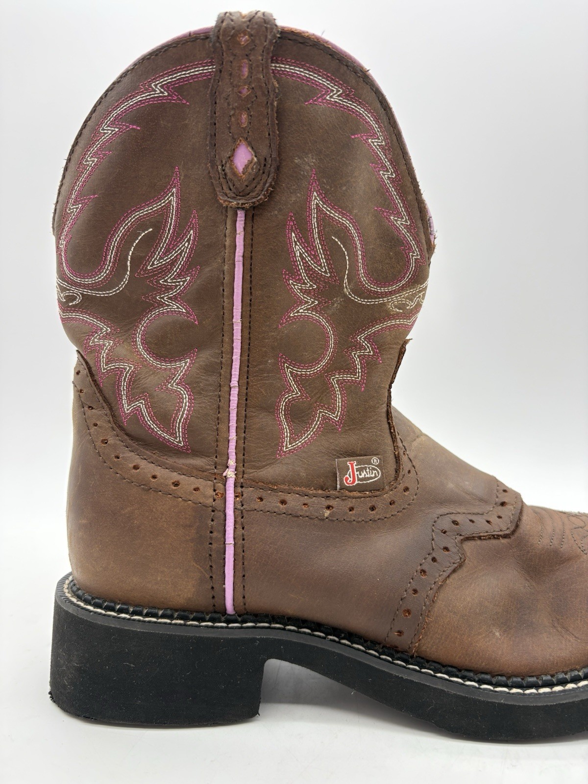 Justin Gypsy L9903 Brown Leather Pink Stitch Western Cowboy Boots Women Sz 7.5 B
