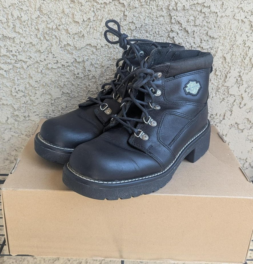 Harley-Davidson Boots Womens 9 Black Leather Ankle Zip Motorcycle Express Lane
