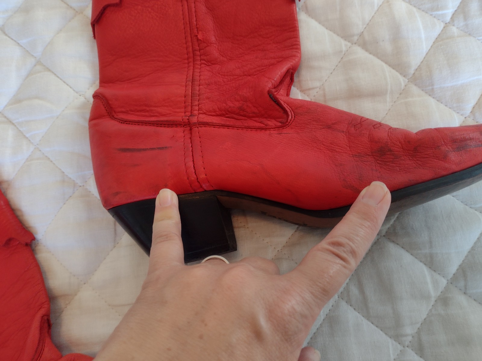Vtg Red Laredo Leather Cowboy Boots Decorative Top Sz 9.5 Worn Line Dancing
