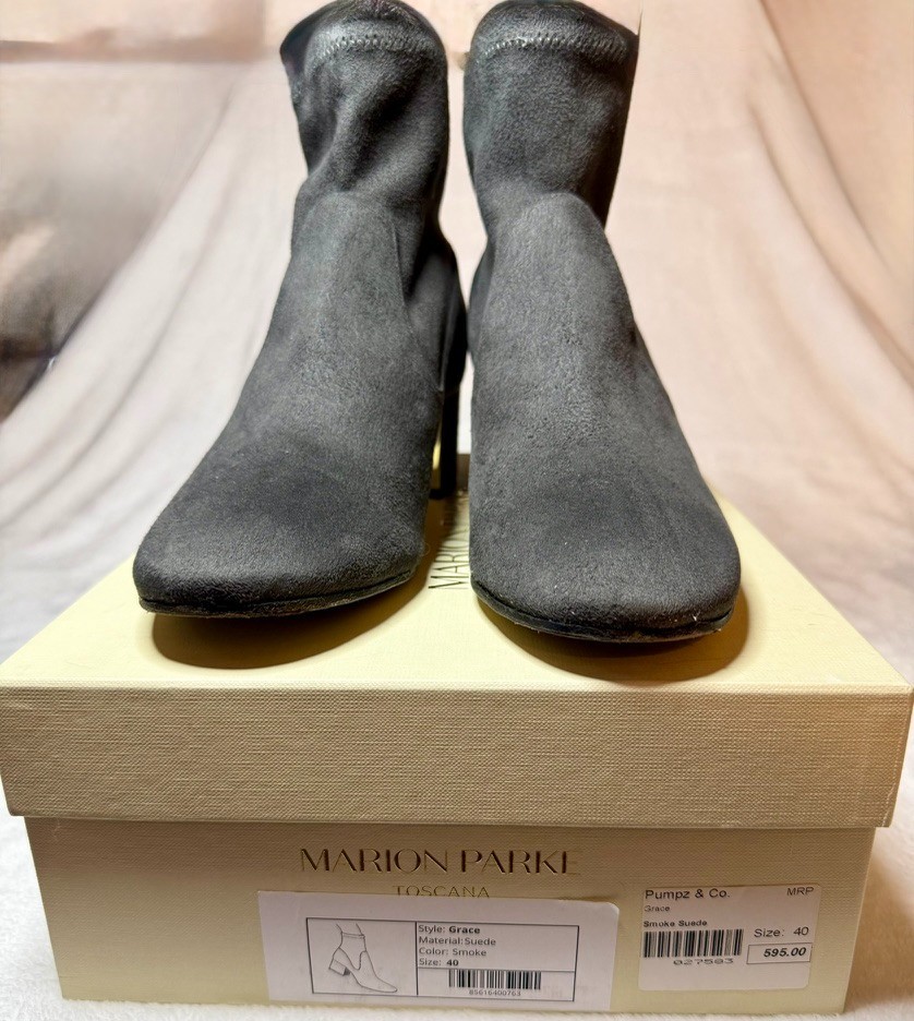 Marion Parke Grace Smoke Suede Ankle Boots Women’s EU 40 US 9.5 Original Box