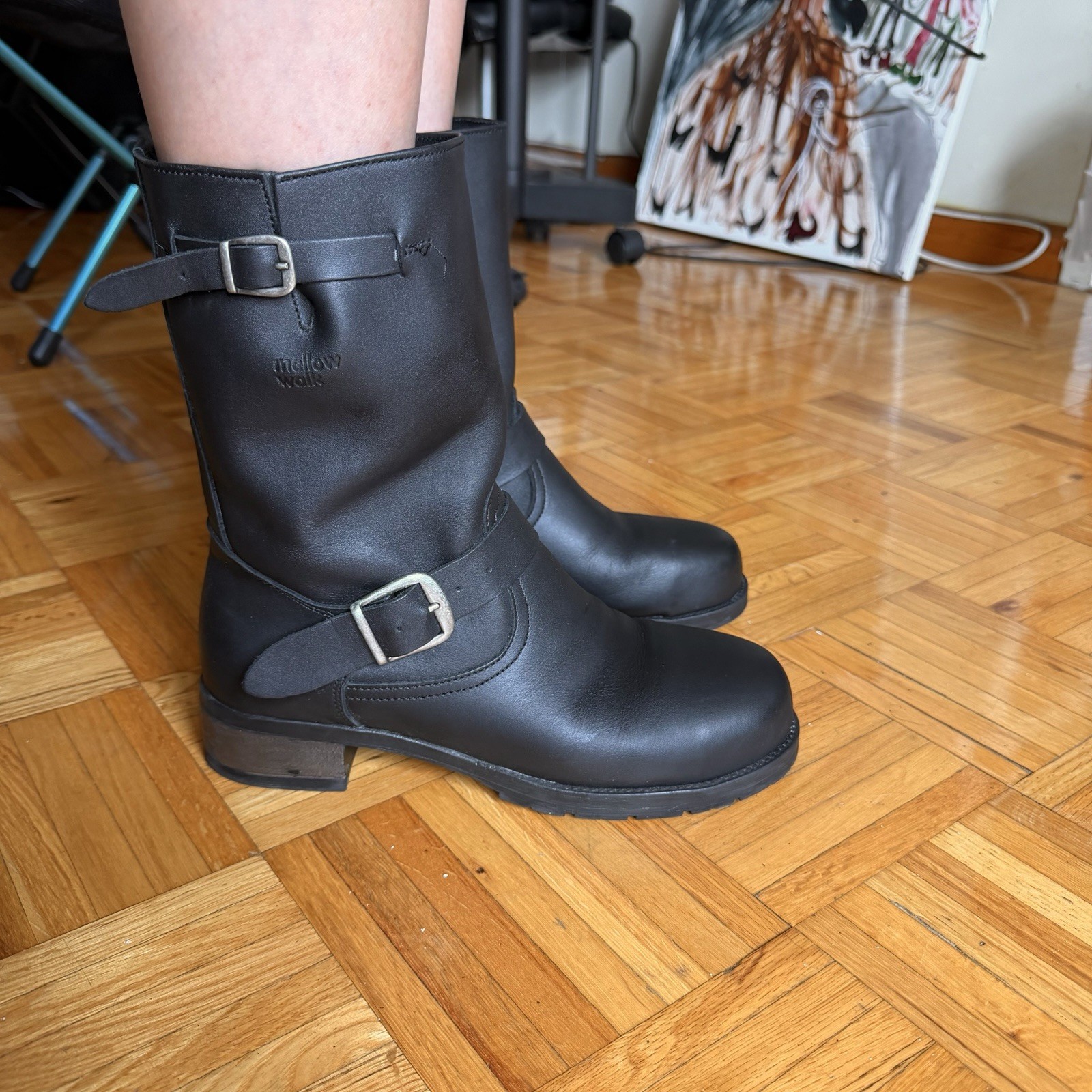 Mellow Walk Vanessa Womens Size 8.5 Black Steel Toe Motorcycle Engineer Boots
