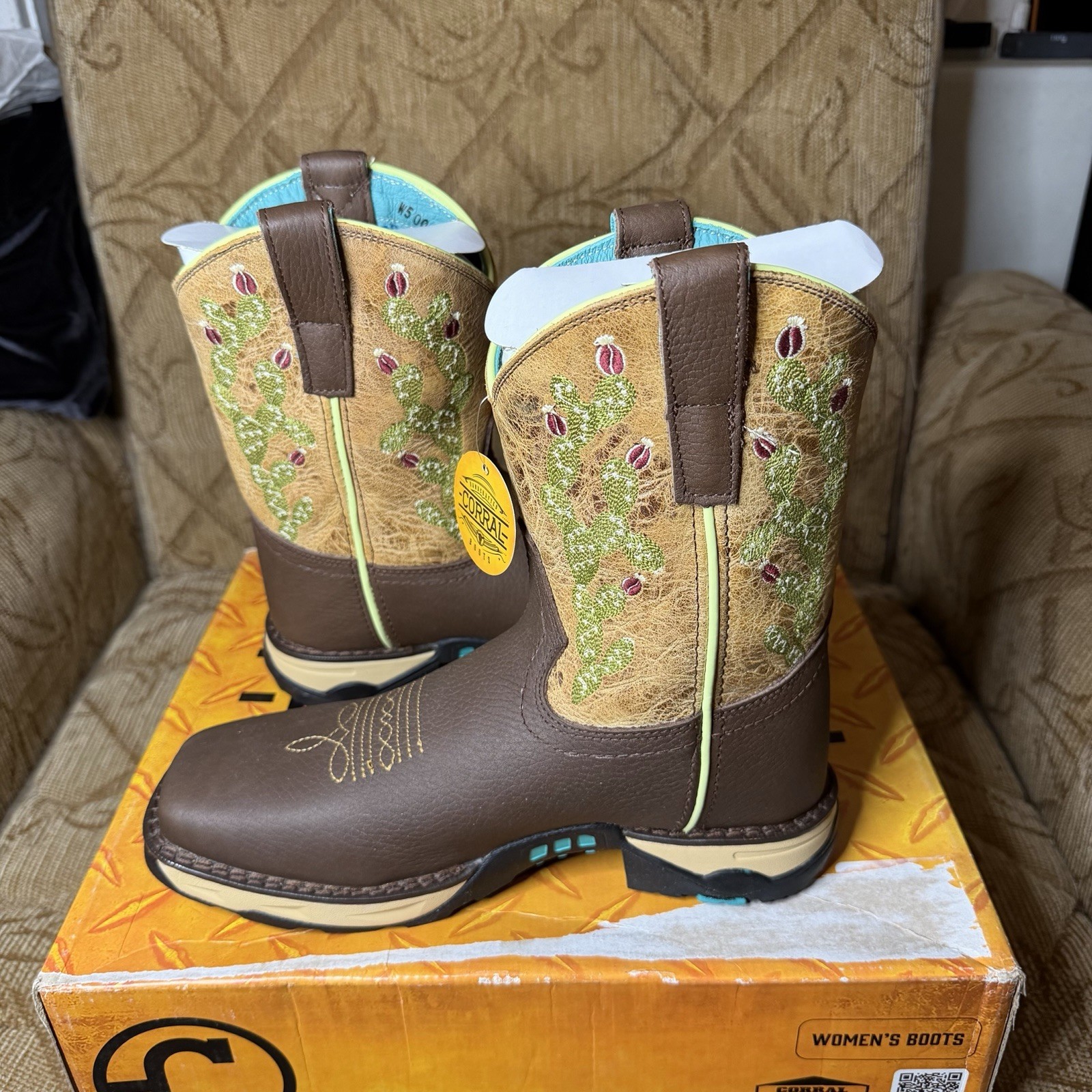 Corral Western Boots Women’s Cactus Embroidery Chocolate W5005 Size 7 New