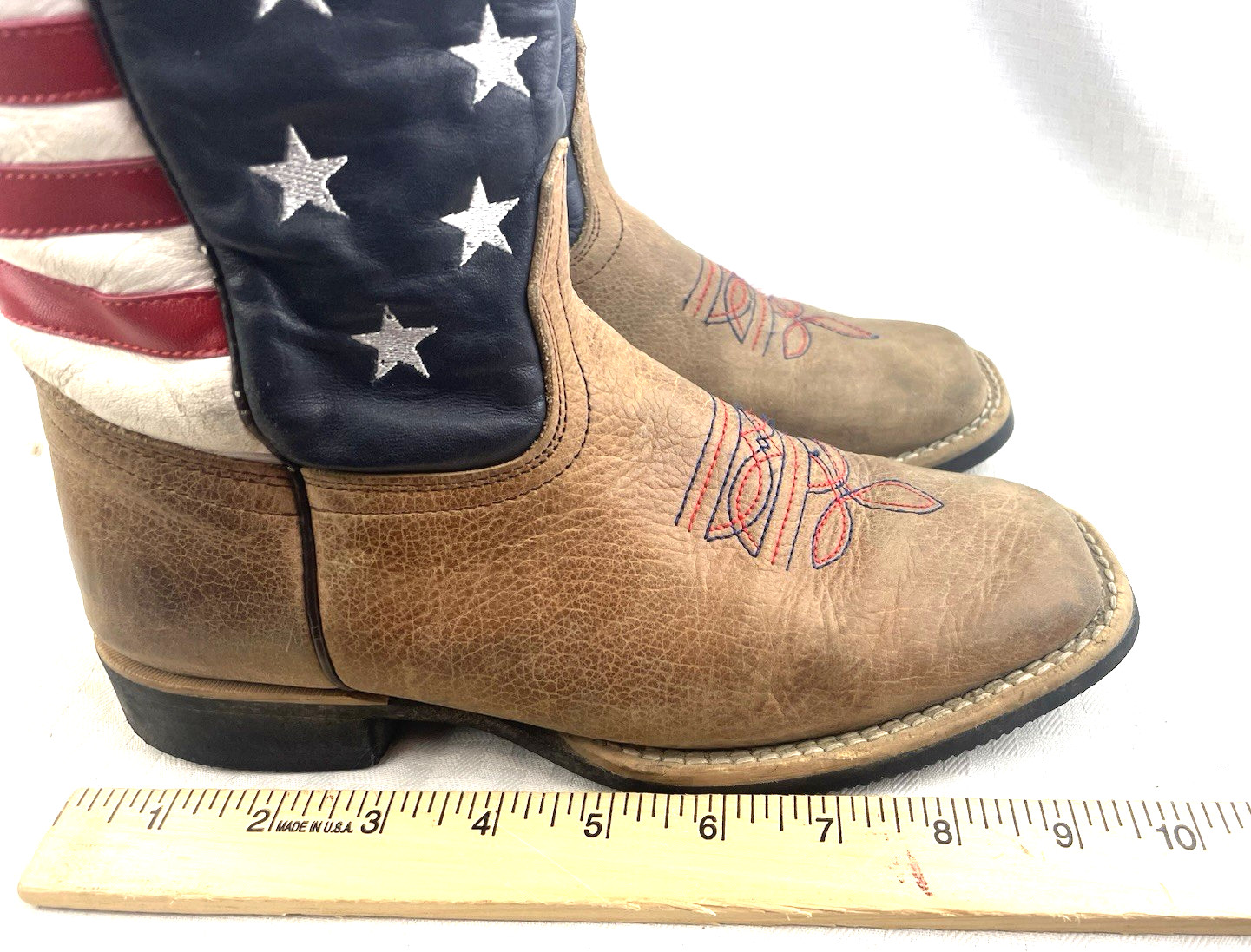 J.B. Dillon Patriotic Red, White & Blue Flag Boots Youth Size 3 Women’s 5-5.5