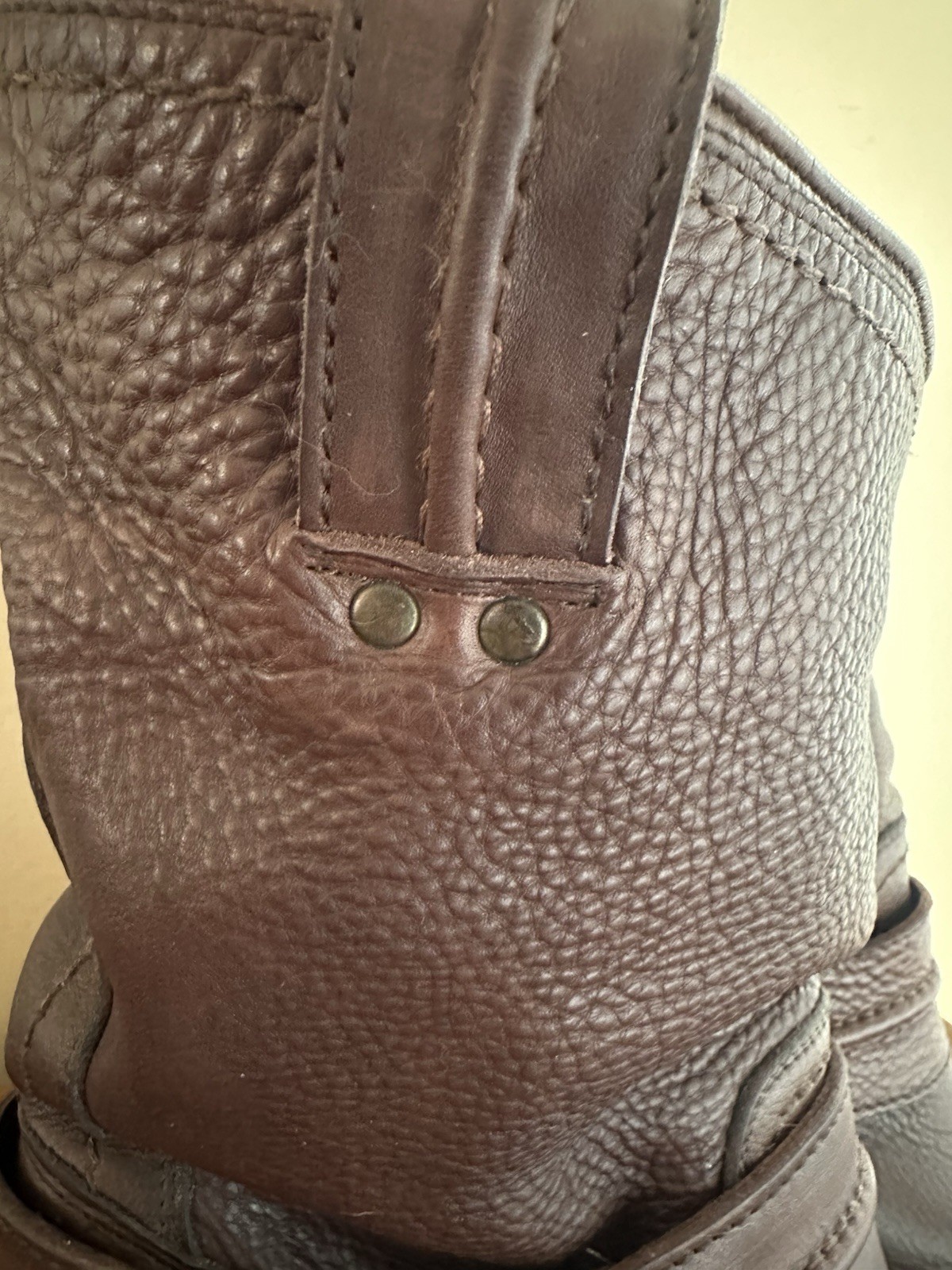Frye Carmen Brown Leather Moto Harness Heeled Pull On Slouchy MidCalf Boots 8.5