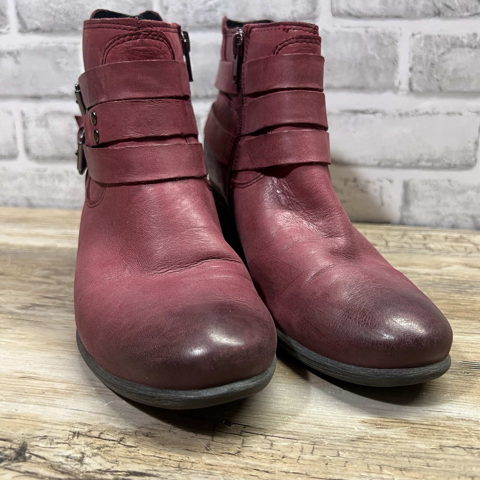 Josef Seibel Boots Womens 37 7 Brittany Strap Bootie Shoes Maroon Leather