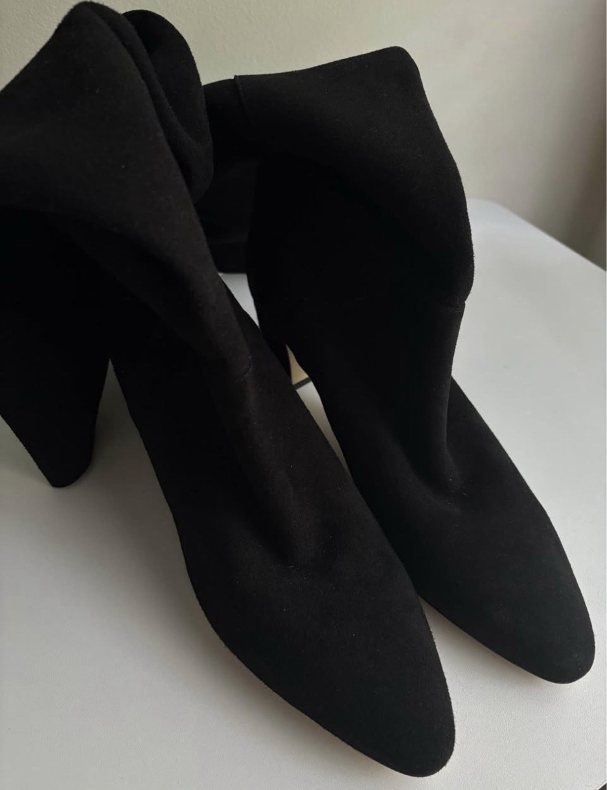 LK Bennett Alessia Black Suede Knee High Pointed Toe Pull On Boots EU 41