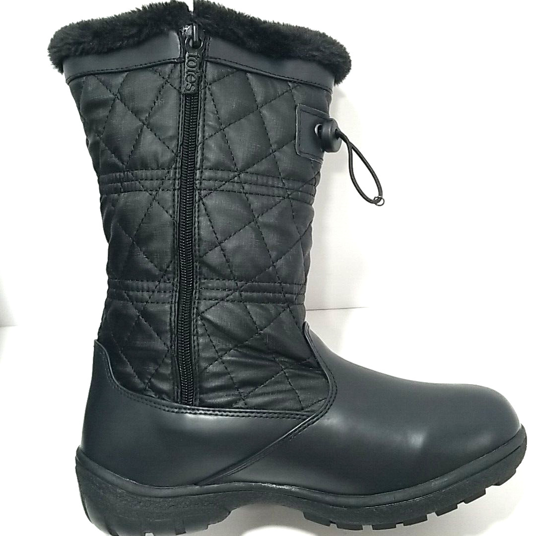 Totes Betsy Snow Boots Womens 8M Black Waterproof Winter Faux Fur Lined Side Zip