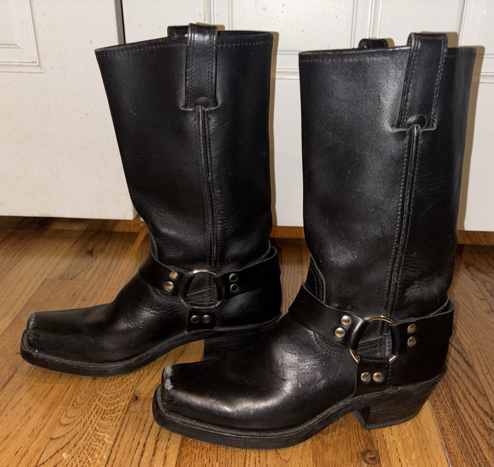 Frye 12R Harness Boots Women’s Sz 8M Black Leather Motorcycle Biker USA 77300