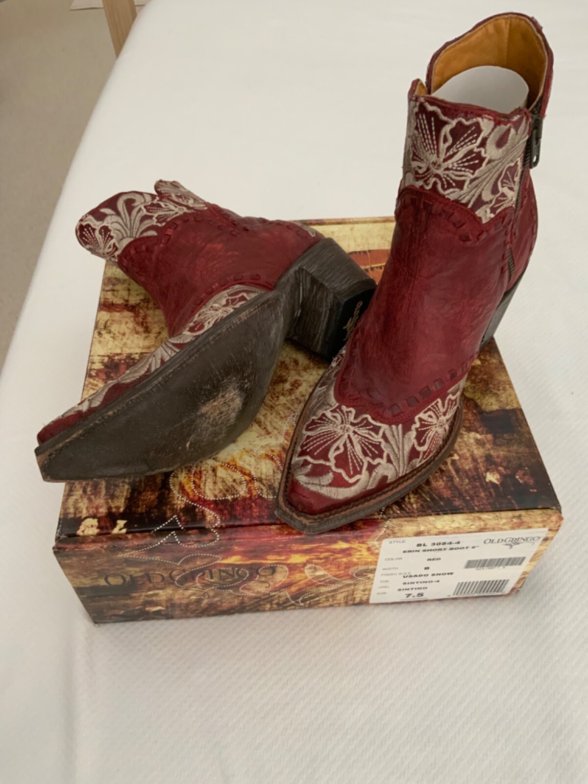 Old Gringo Erin Bootie Size 7.5 Dark Red Embroidered