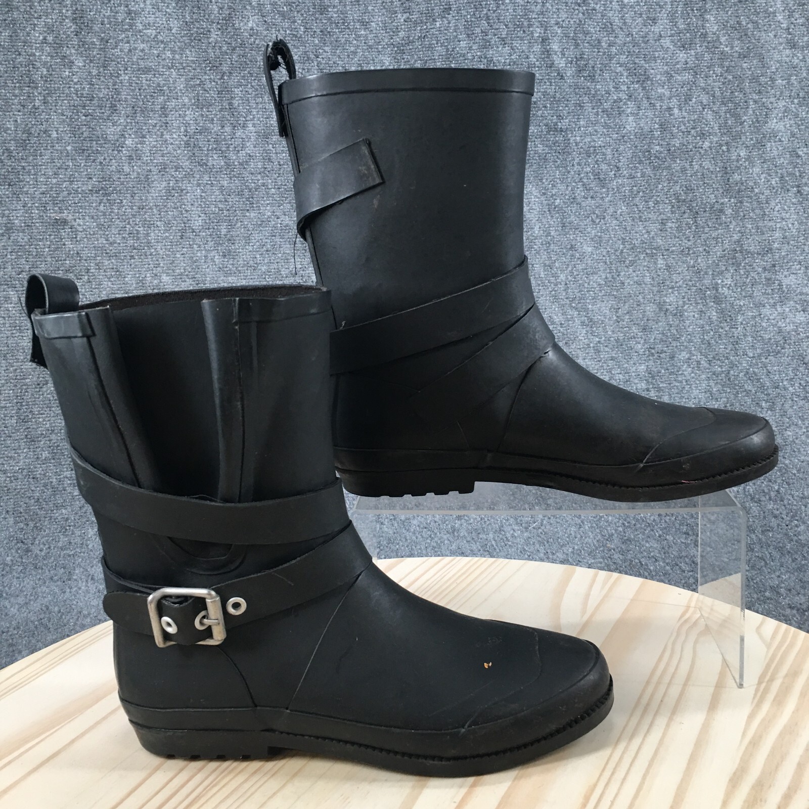 Dirty Laundry Boots Womens 8 Casual Mid Calf Rain Casual Black Rubber Pull On