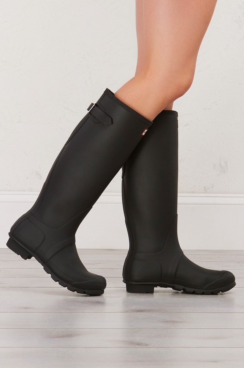 Women Hunter Original Tall Back Adjustable Boots Black Waterproof Rain Boots NEW