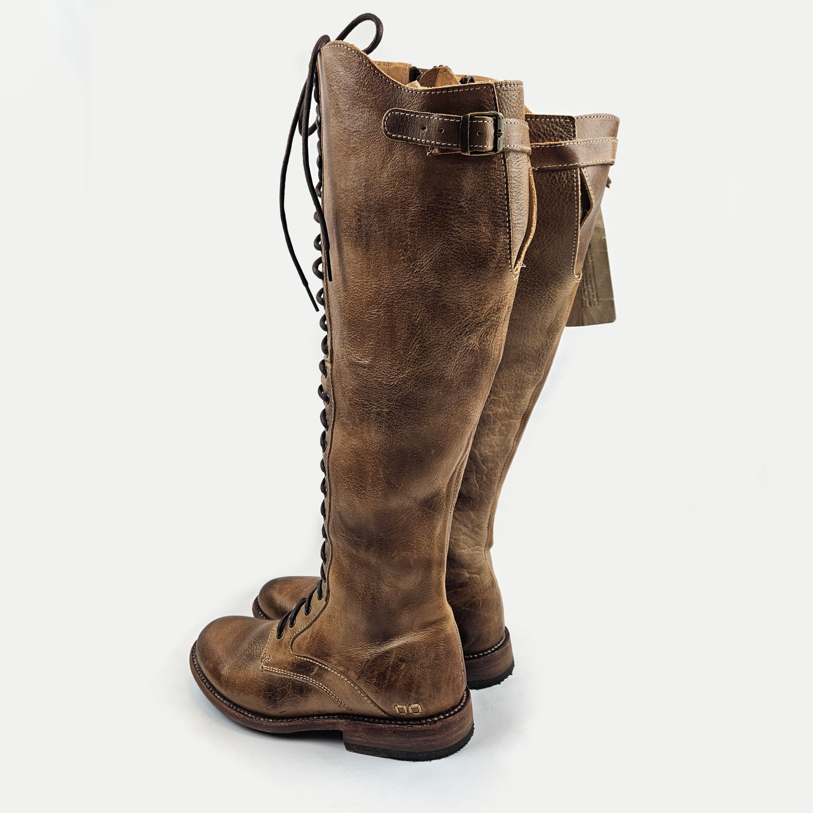 BED STU Della Tall Lace Up Leather Boots Tan Rustic – Size 7 M US