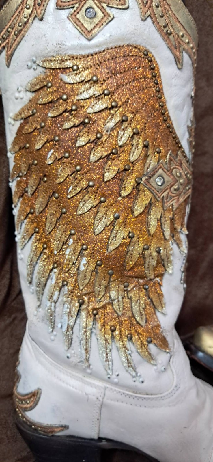 CORRAL VINTAGE ANGEL WINGS Embroidery WITH CRYSTAL Snip Toe BOOT 7.5 M