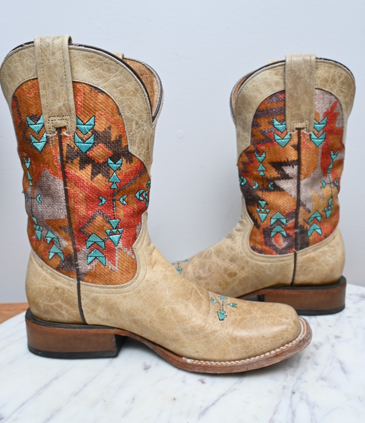 ROPER Boots Handcrafted Aztec Design Western Cowgirl Riding Leather Womens Sz 6