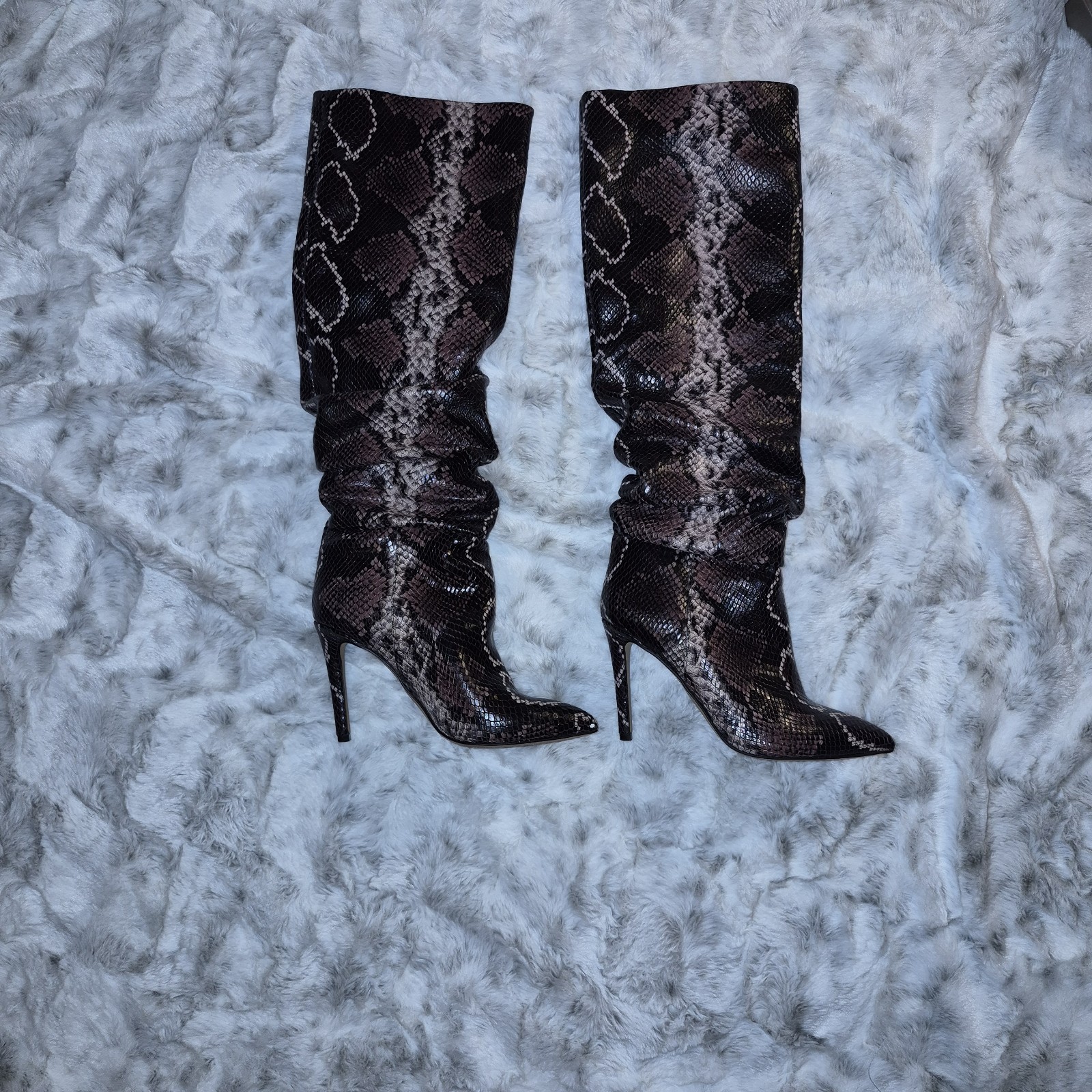 Vince Camuto Women’s Knee High Snake Print Leather Boots Pointed Toe 6.5M
