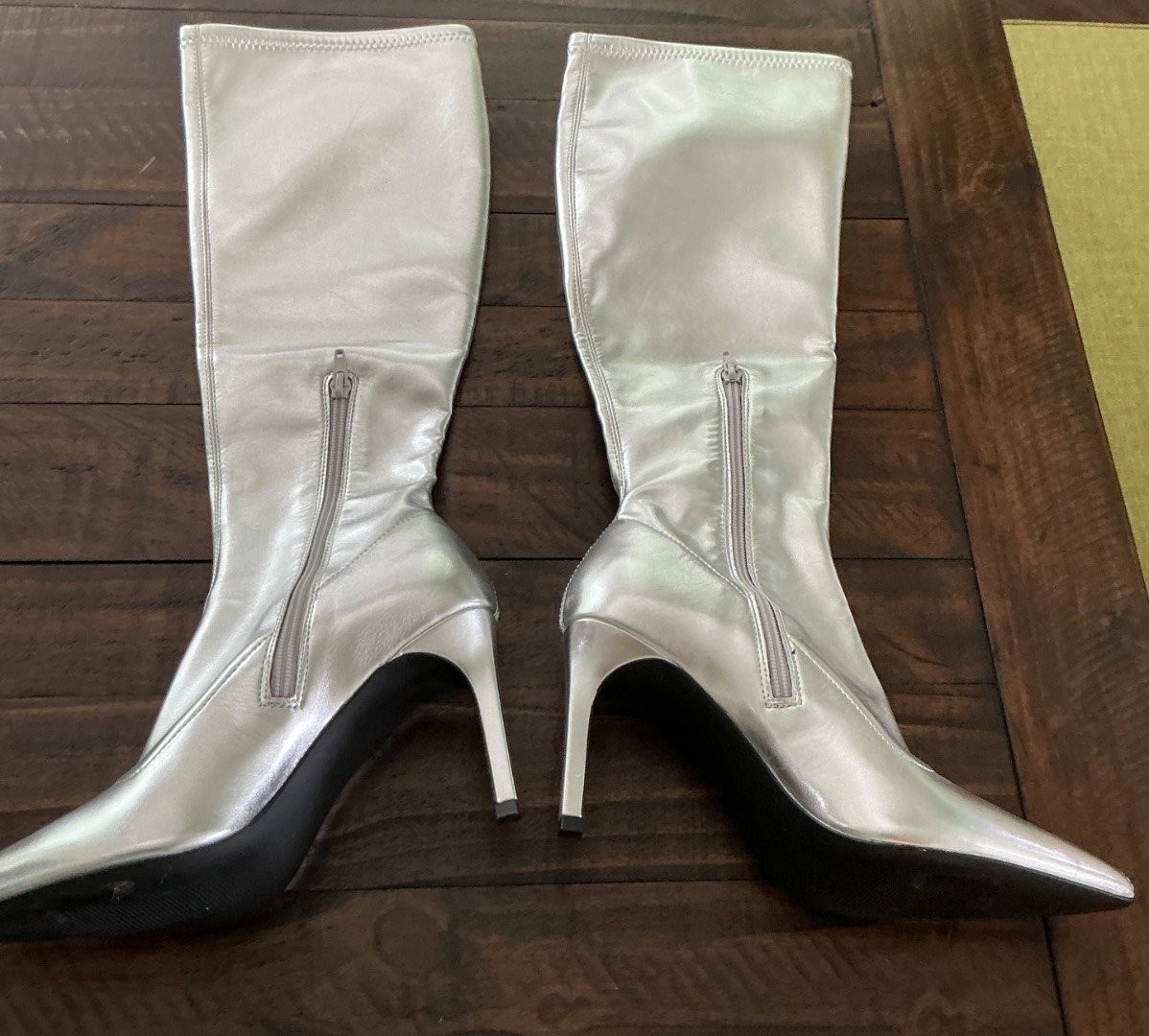 Open Edit Silver Knee High Bootie Pointed Toe Zip Stiletto Women’s 8M