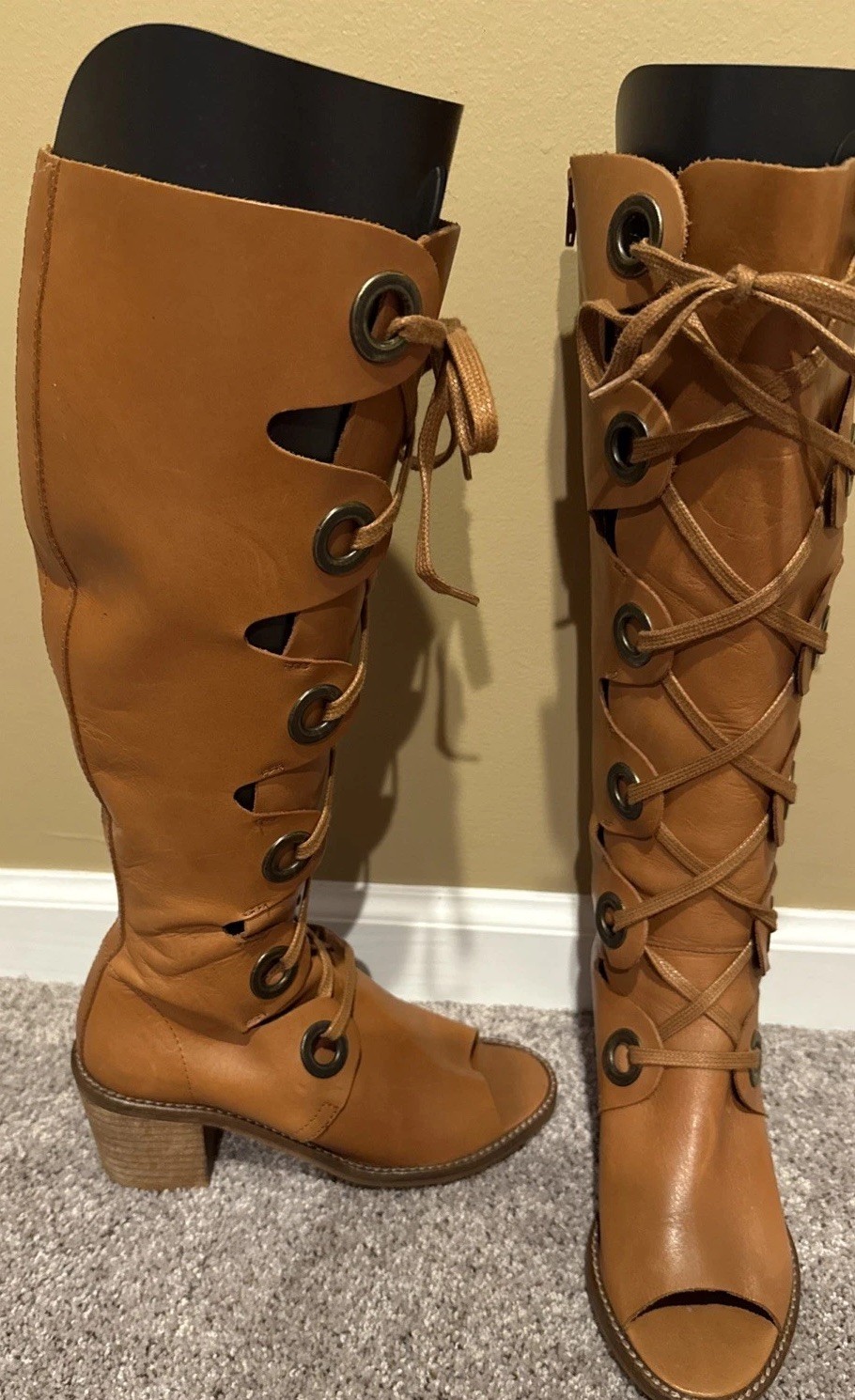Free People Gladiator Lace Up Peep Toe Boots festival Coachella EU 37 US 6.5