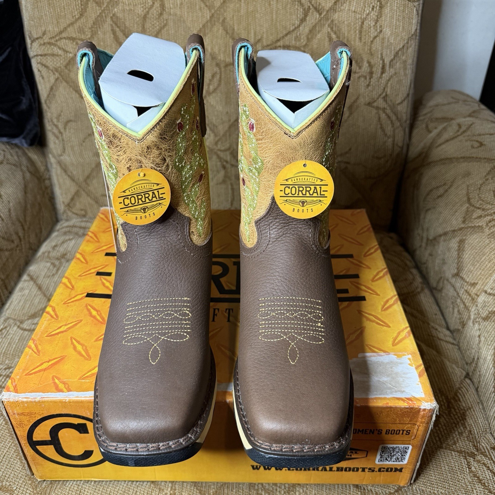 Corral Western Boots Women’s Cactus Embroidery Chocolate W5005 Size 7 New