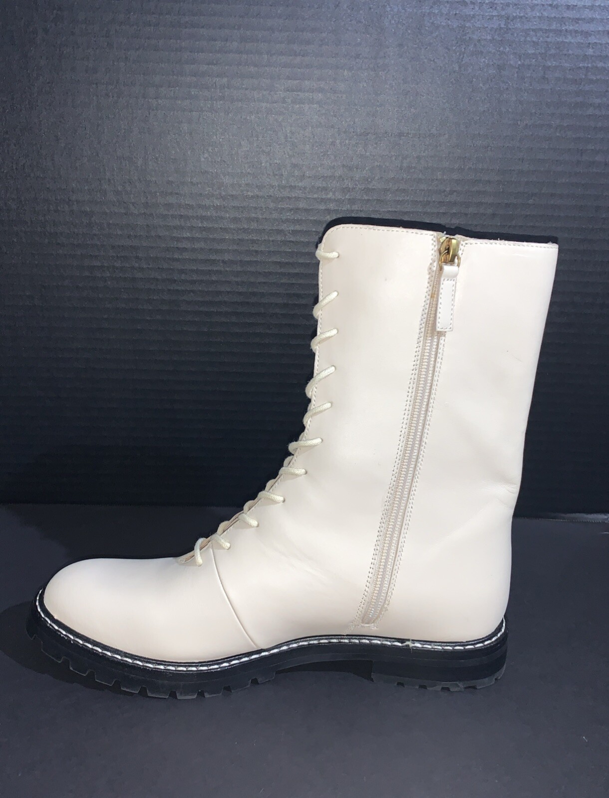 J.Crew Combat Boots Women’s 9 Gwen Lug Sole Cream Leather Lace Up BA186