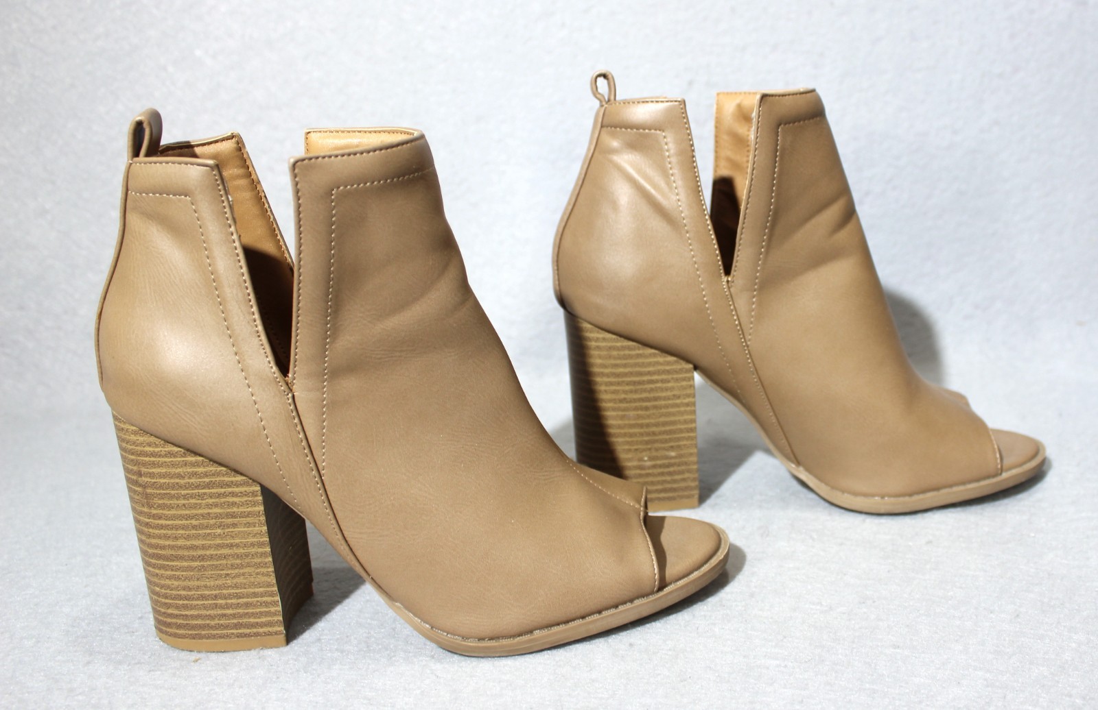 Pink Lily Peep Toe Tan Ankle Boots Women Size US 7.5 Block Heel Brown Booties