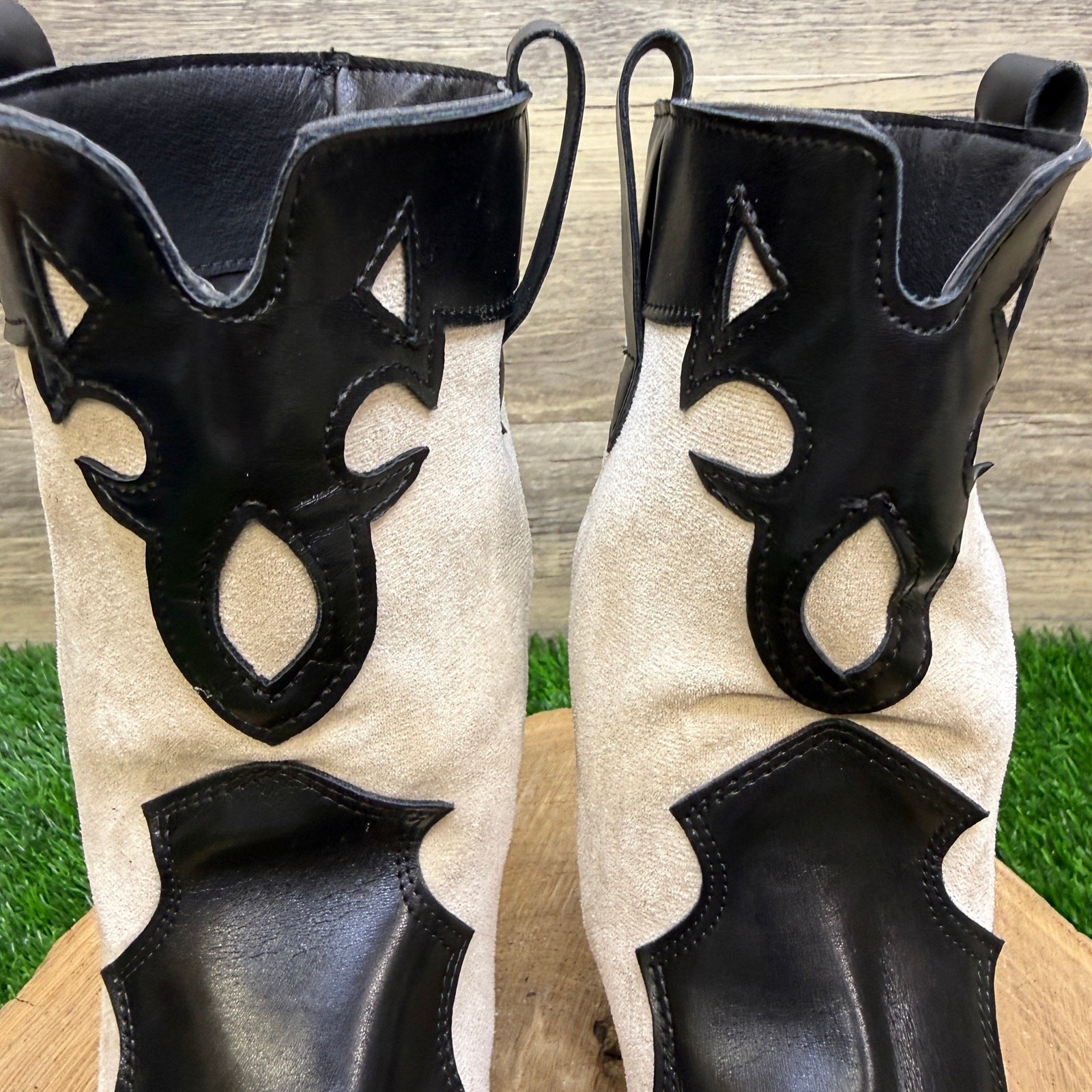 Unknown Women – Size 6 – Black/White Flame Faux Leather Western Cowboy Boots