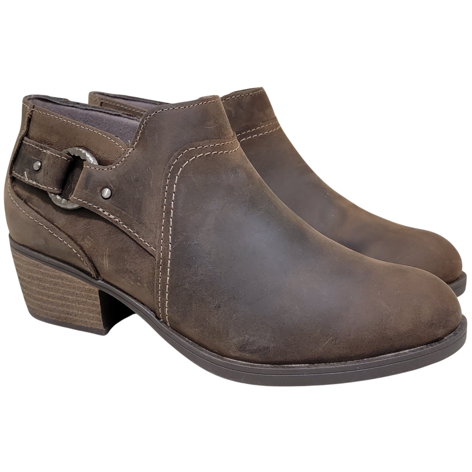 Clarks Women Charlten Grace Block Heel Ankle Booties Size US 5.5M Taupe Brown