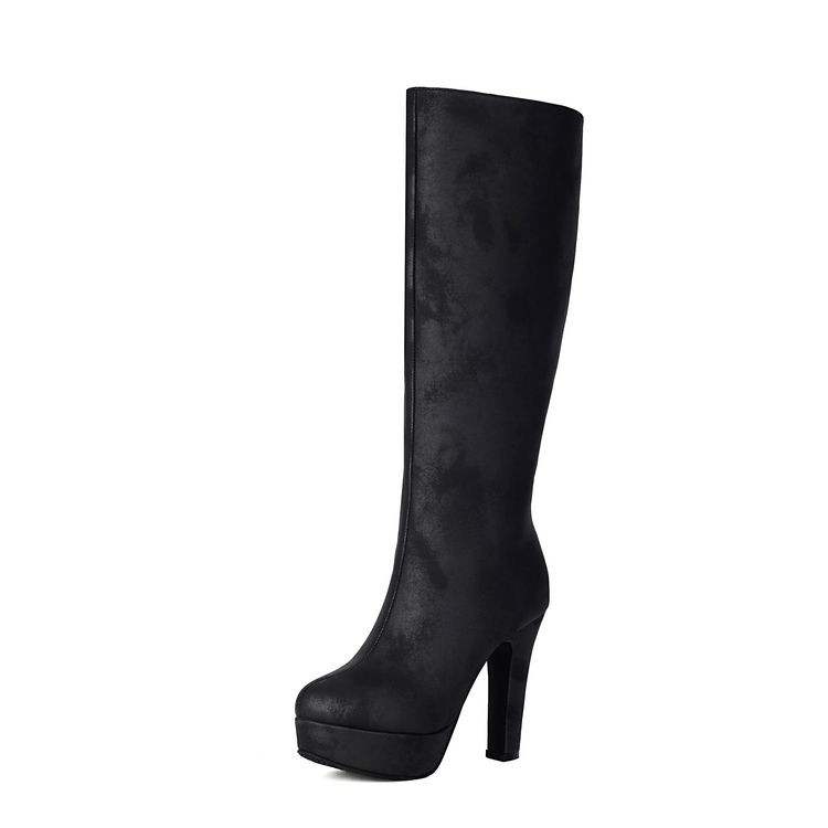 Women’s High Block Heels Zip Knee High Boots Riding Club Party Formal Prom Shoes