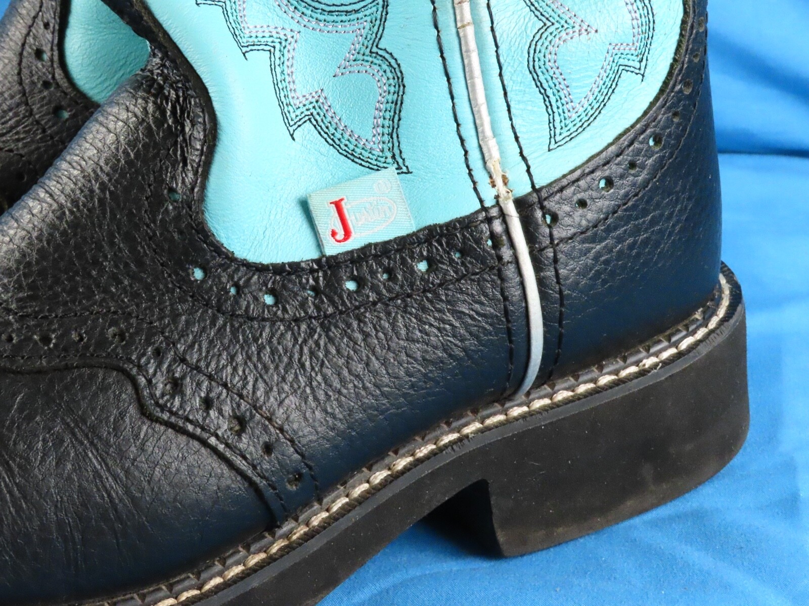 JUSTIN GYPSY GEMMA BOOTS Cowboy Cowgirl Western BLACK & AQUA BLUE Leather 6.5 B