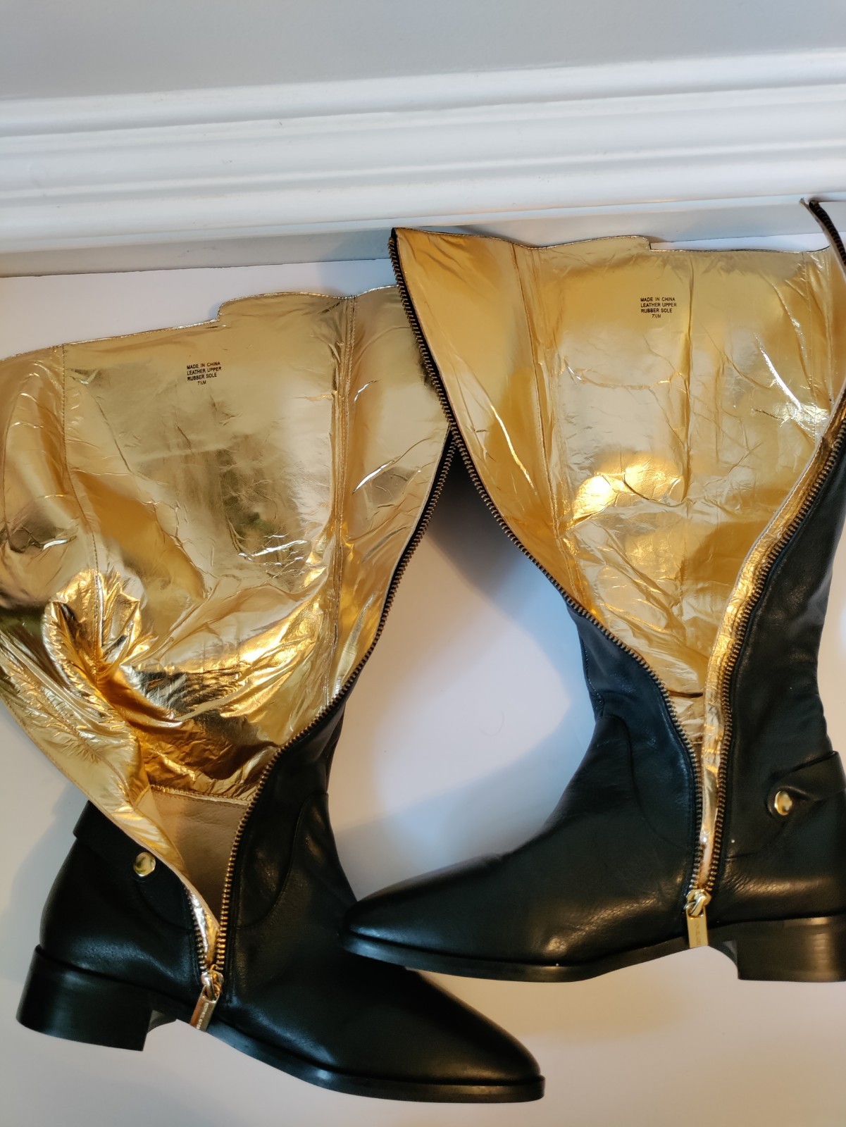 Michael Kors Carney Black Leather Knee-High Boots-Size 7.5
