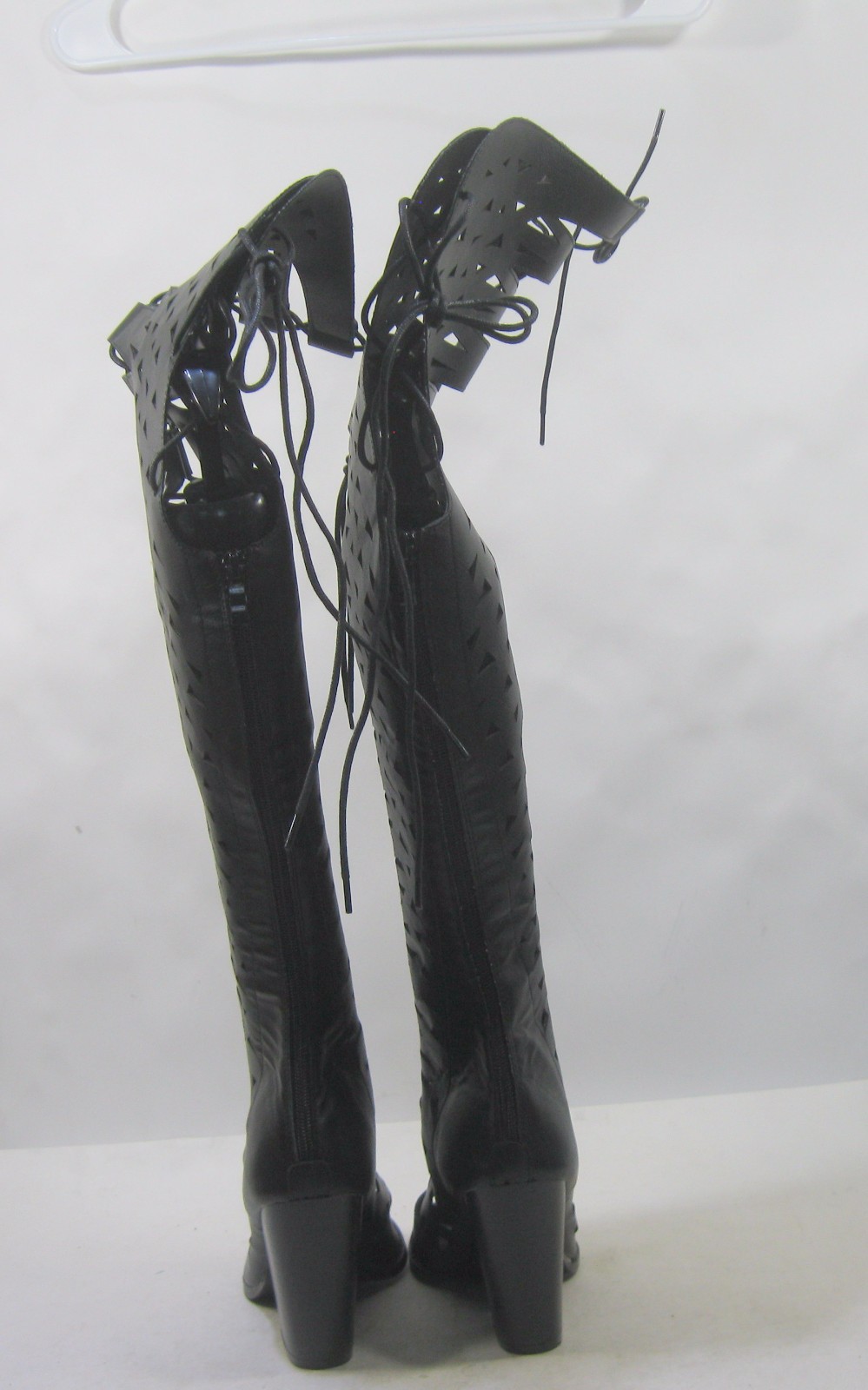 Black 4″Block Heel Open Toe Gladiator LACE UP Boots Women Size 7