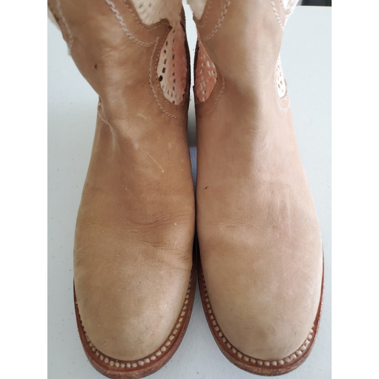Freebird 7 Halo Tan Leather Crochet Lace Western Ankle Boots FB-CBCRO Boho