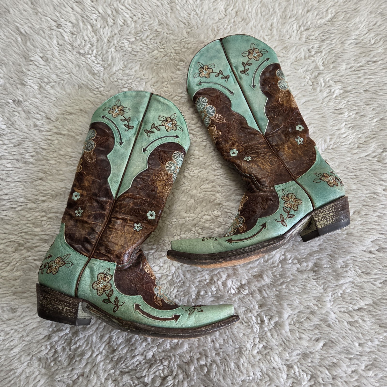 Old Gringo Bonnie Cowboy Boots Women’s 7 B Turquoise Brown Leather Snip Toe