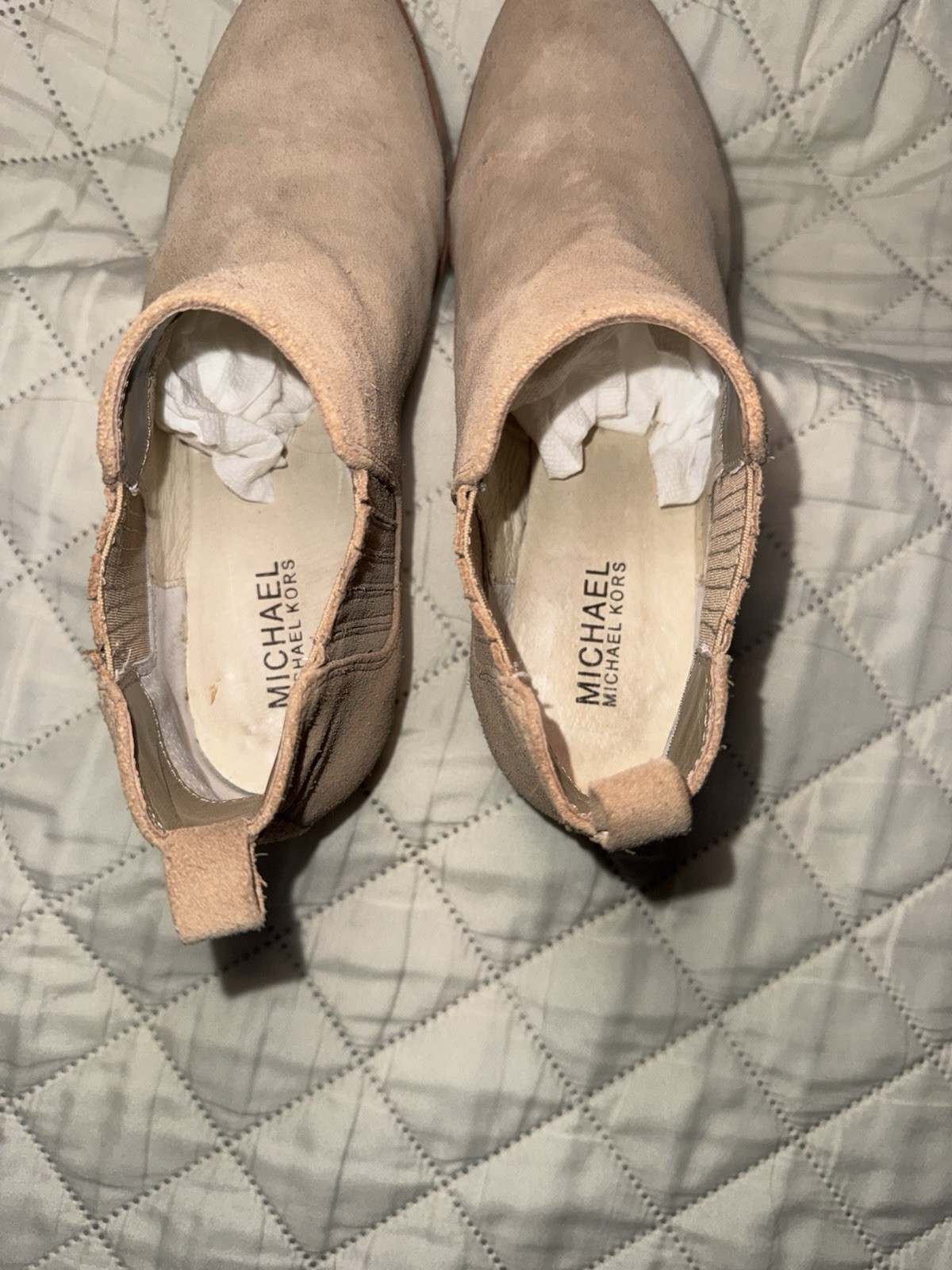 Michael Kors Women’s 7.5 Tan Suede Chelsea Ankle Boots Pull On Heel