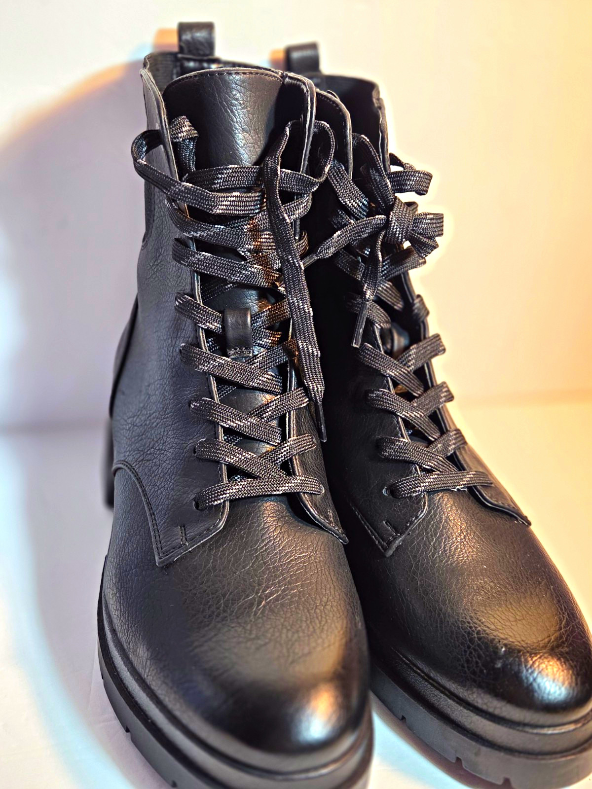 SOUL Naturalizer Ozzy Black Combat Ankle Boots Lace-Up Zip Lug Sole 7.5