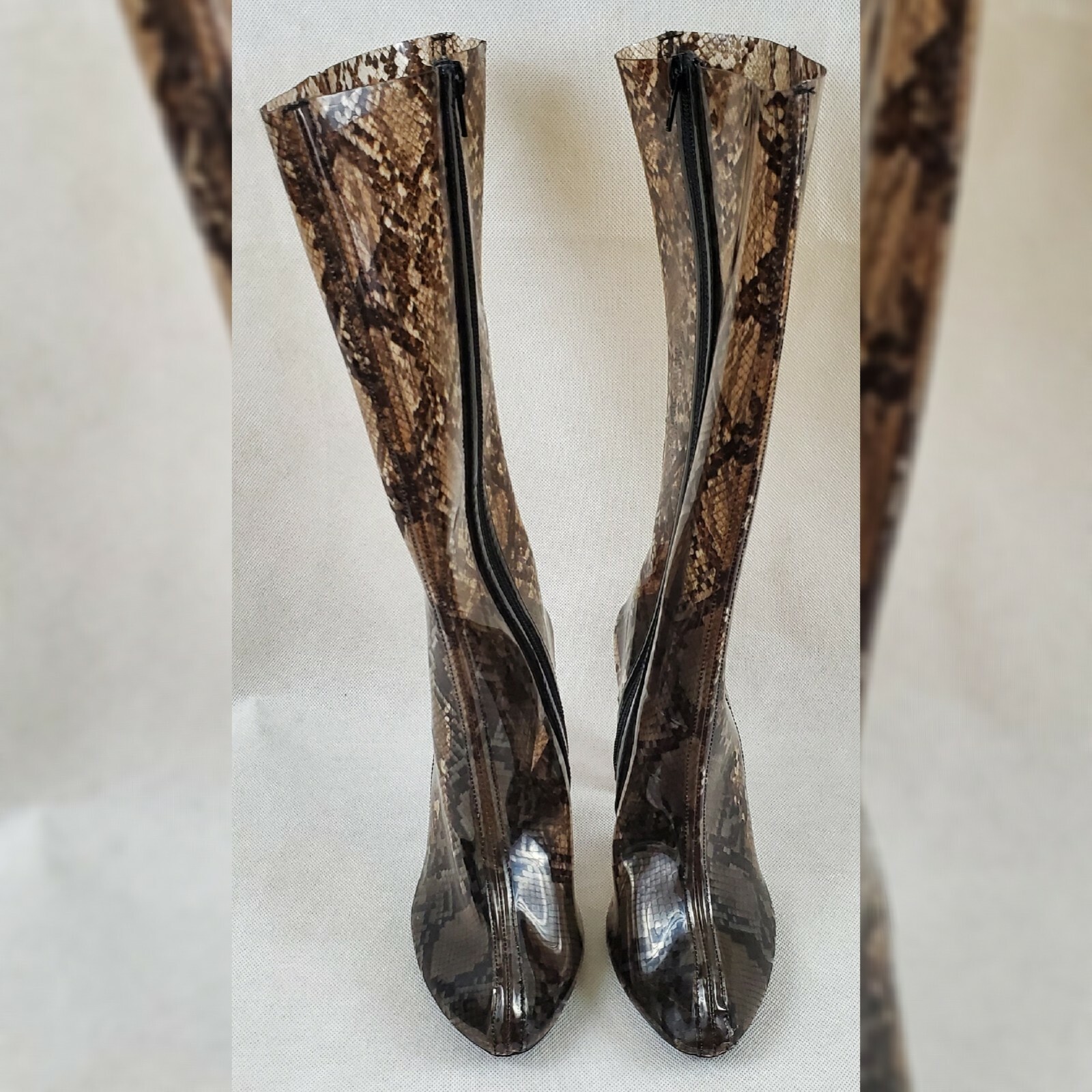 WILD DIVA FASHION BOOTS CLEAR WOMEN’S BROWN GEOMETRIC SIZE 5.5