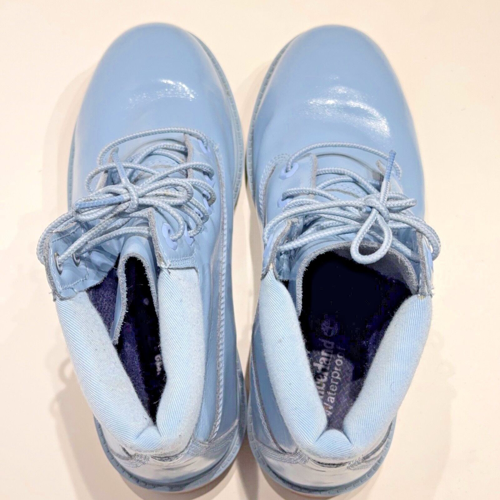 Timberland Light Blue Patent Leather Combat Boots ~ Women Size 8.5 (6.5 Girls)