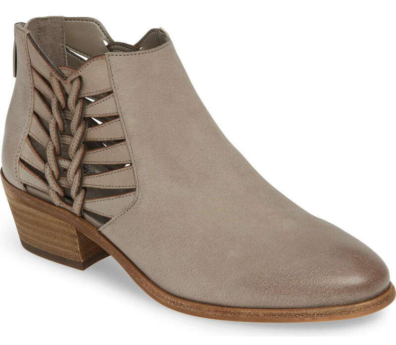 NIB Vince Camuto Prestetta Cutout Leather Ankle Boot US 9.5/41 Elephant/Back Zip