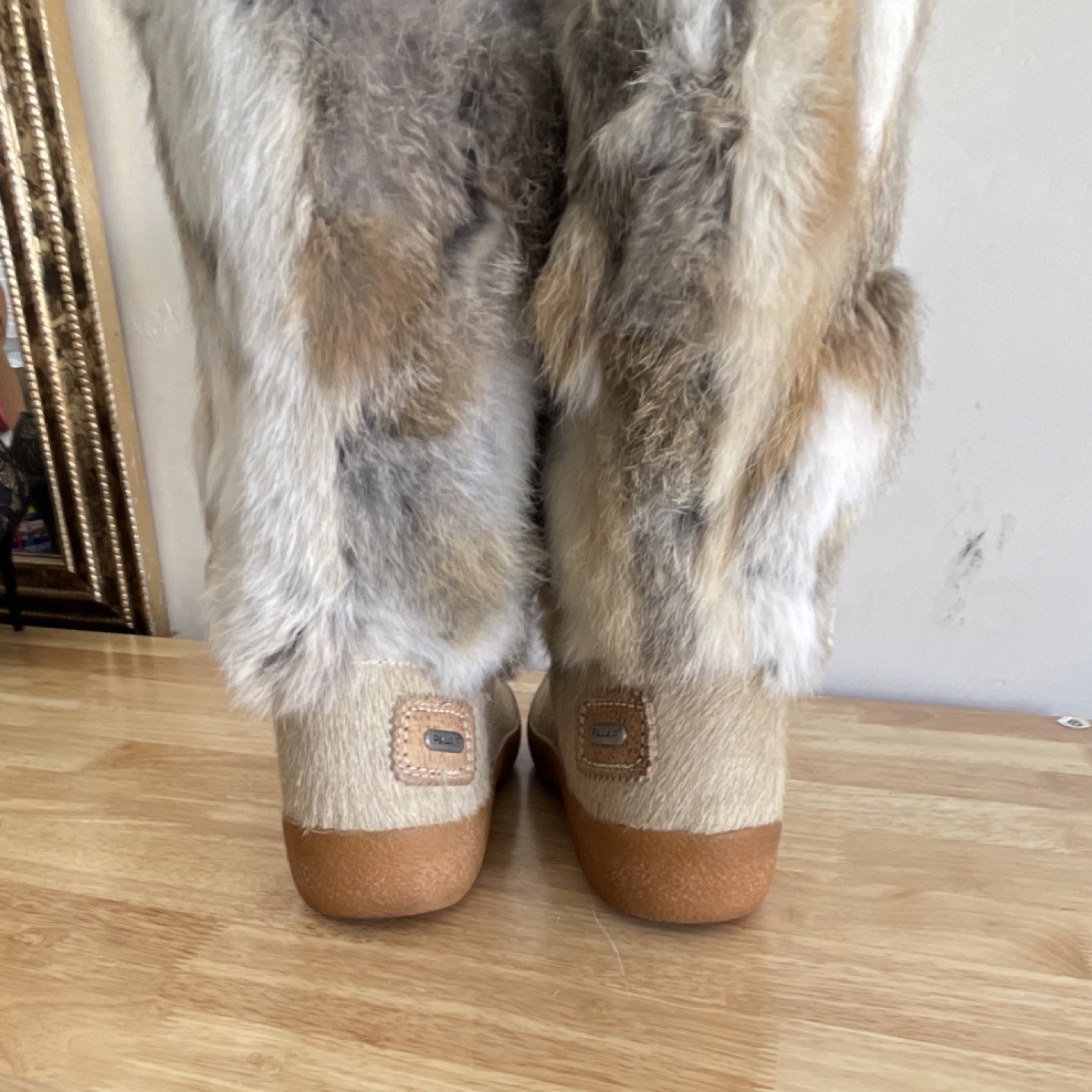 Pajar Women’s Fur Mid-Calf Snow Boots Beige Brown Gray US Size 9.5