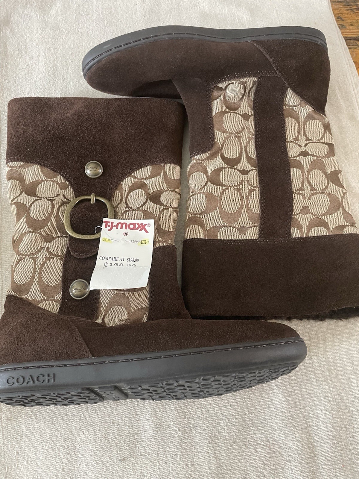 NWT COACH TINAH SIGNATURE C’s Logo Size 6 Fleece lined Tan Brown Boot *See Below