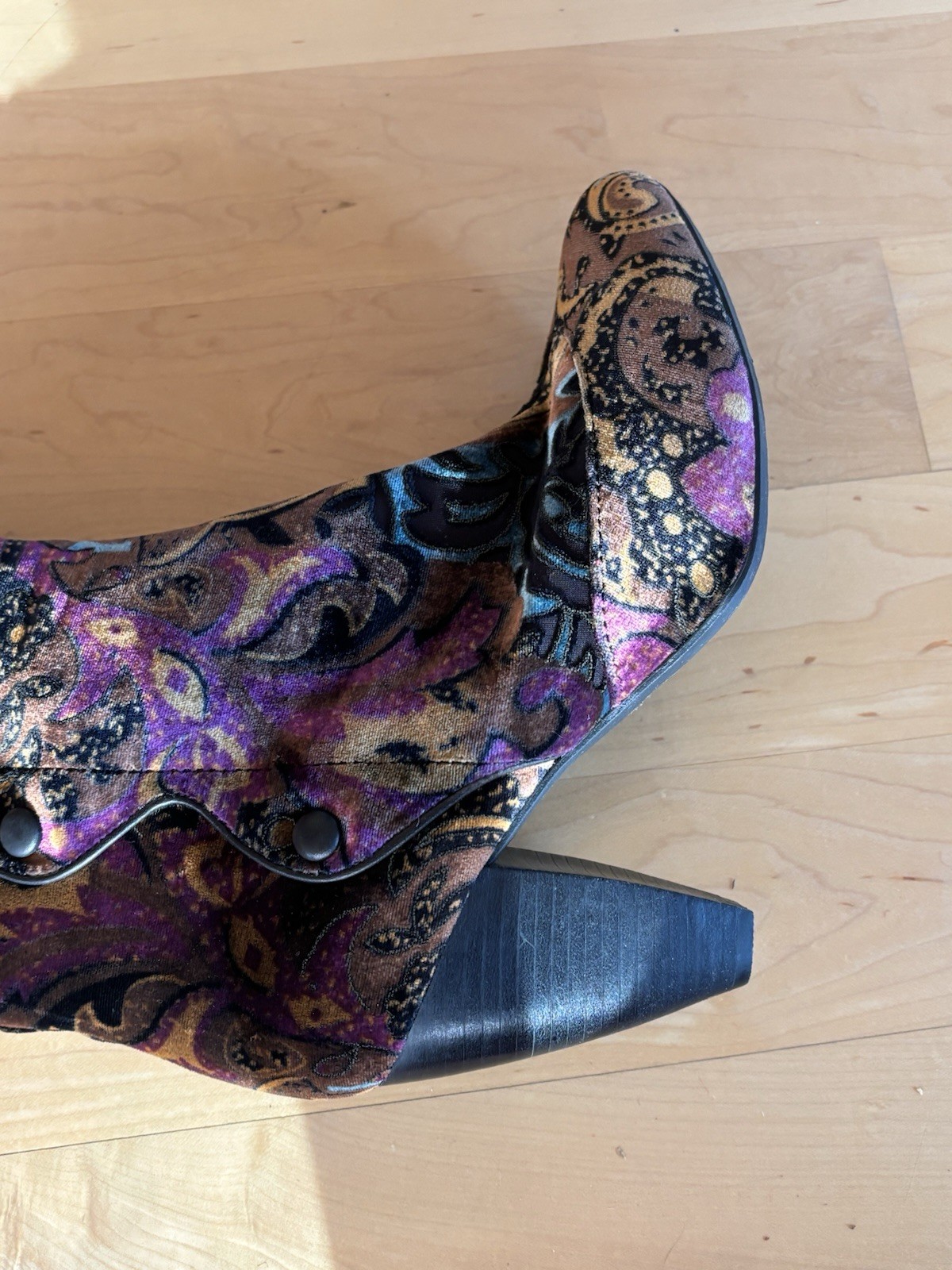Barn Crown Women’s Knee High Western Boots Paisley Velvet Studded Pointed Toe
