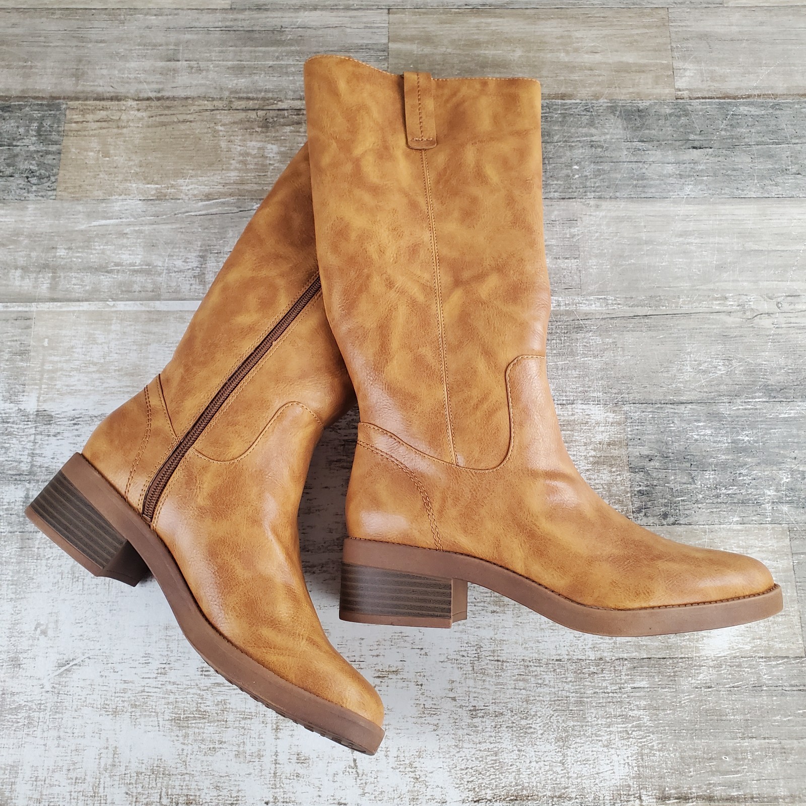 Lifestride Brinley Womens Knee High Boot Sz 9 M Honey Cowhide Leather Side Zip
