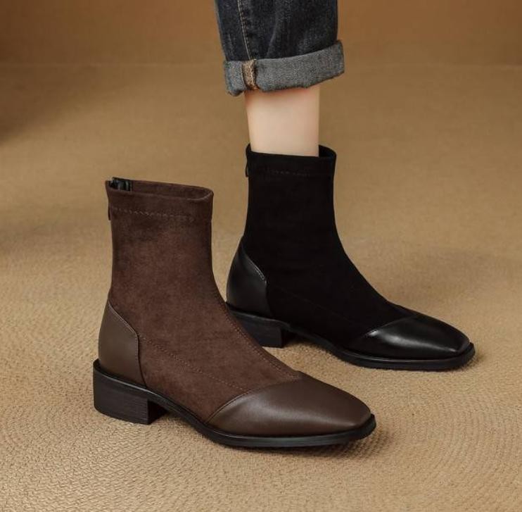 Women’s Faux Suede Square Toe Zip Ankle Boots Dress Casual Work OL Outdoor Shoes