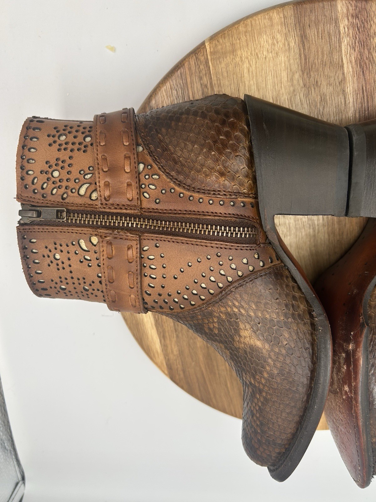J.B. Dillon Ankle Boots Python Snakeskin Sz 7B Western Brown Laser Cut Cowgirl