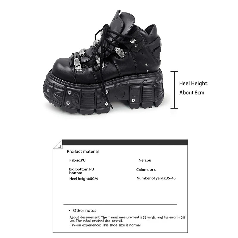 men couple Gothic Ankle Rock Boots Punk Lace-up Heel Height Platform Metal Shoes
