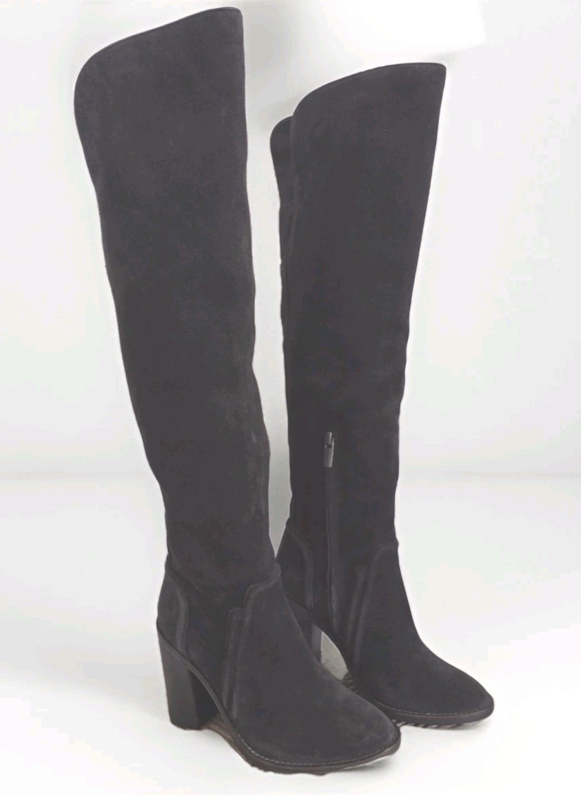 Vince Camuto Melaya Knee High Boot Off Black Suede Size 5.5 M Fits Like 6