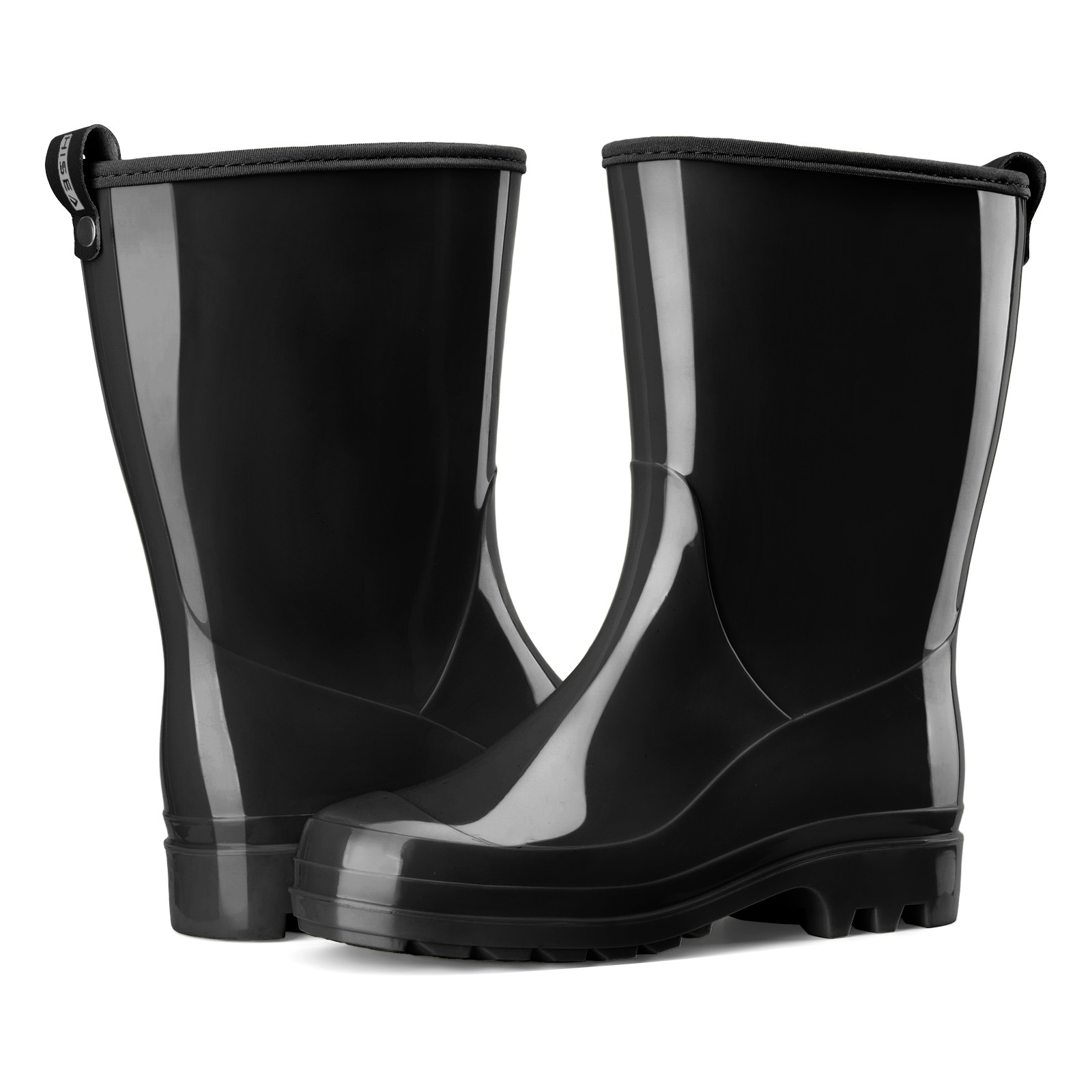 HISEA Women Waterproof Rain Boots Glossy Mid-Calf Wellies Non-Slip Garden Shoes