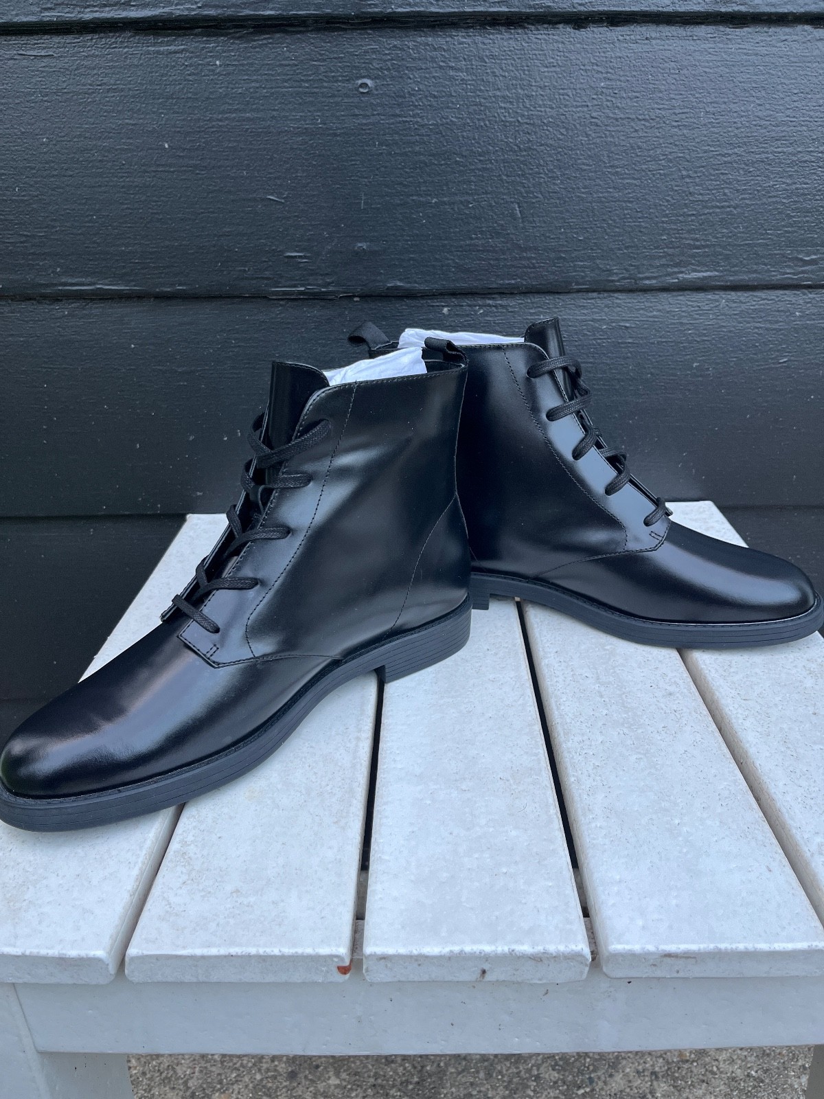 J.Crew Black Shine Leather Lace Up Ankle Chelsea Boots 10.5 CC049